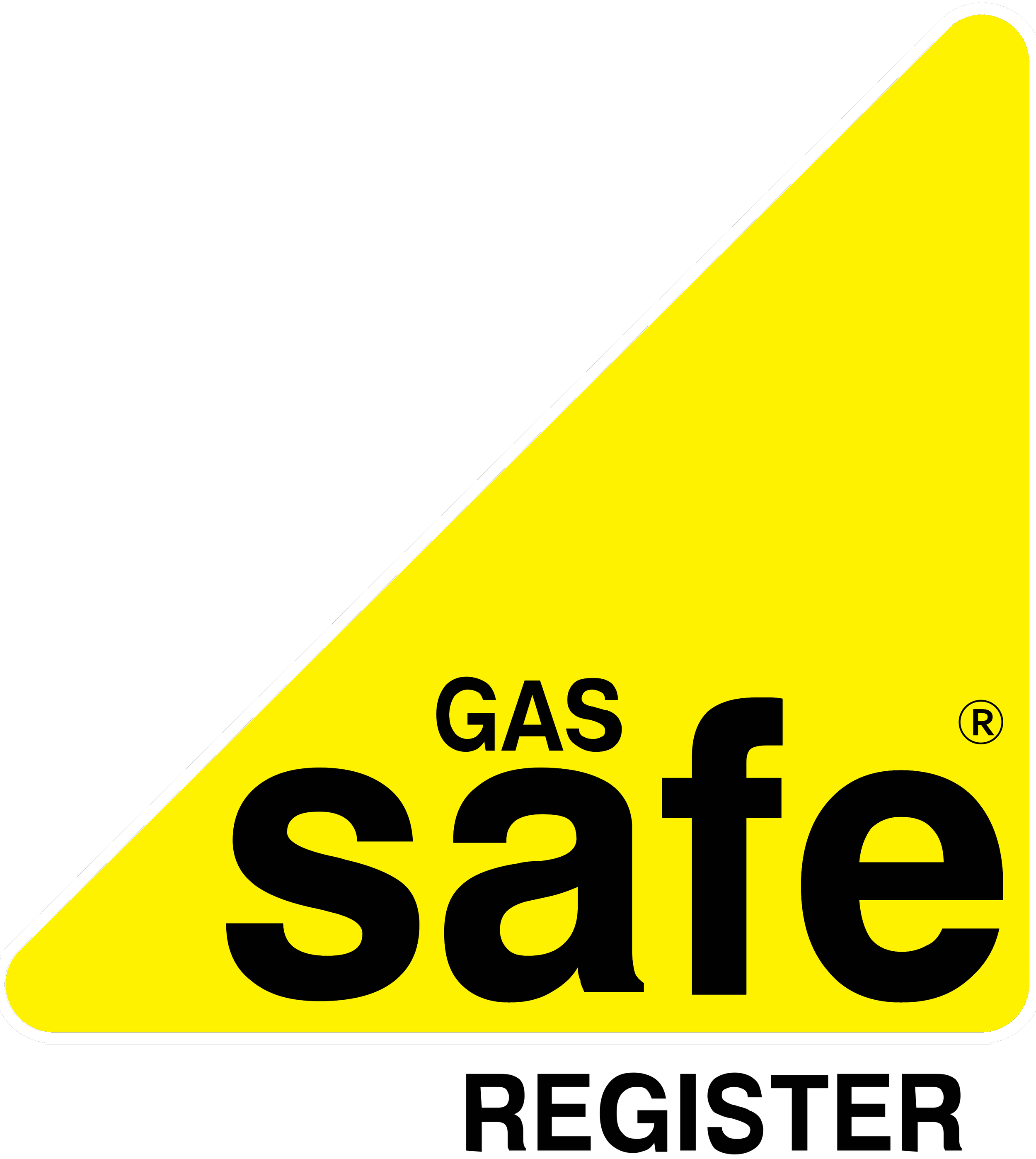 Yellow triangular sign indicating gas is safe.