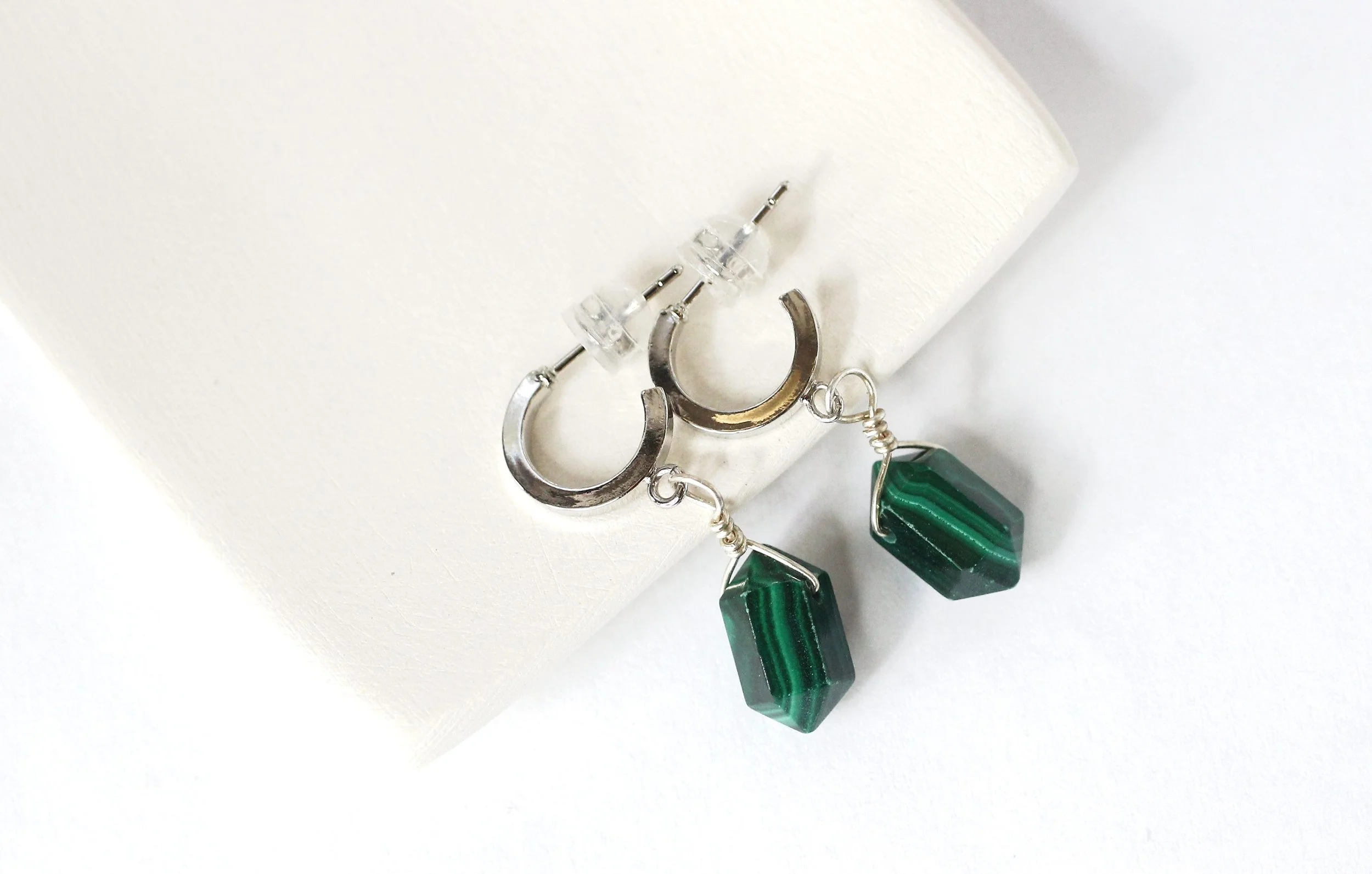 Malachite Huggie Hoop Earrings