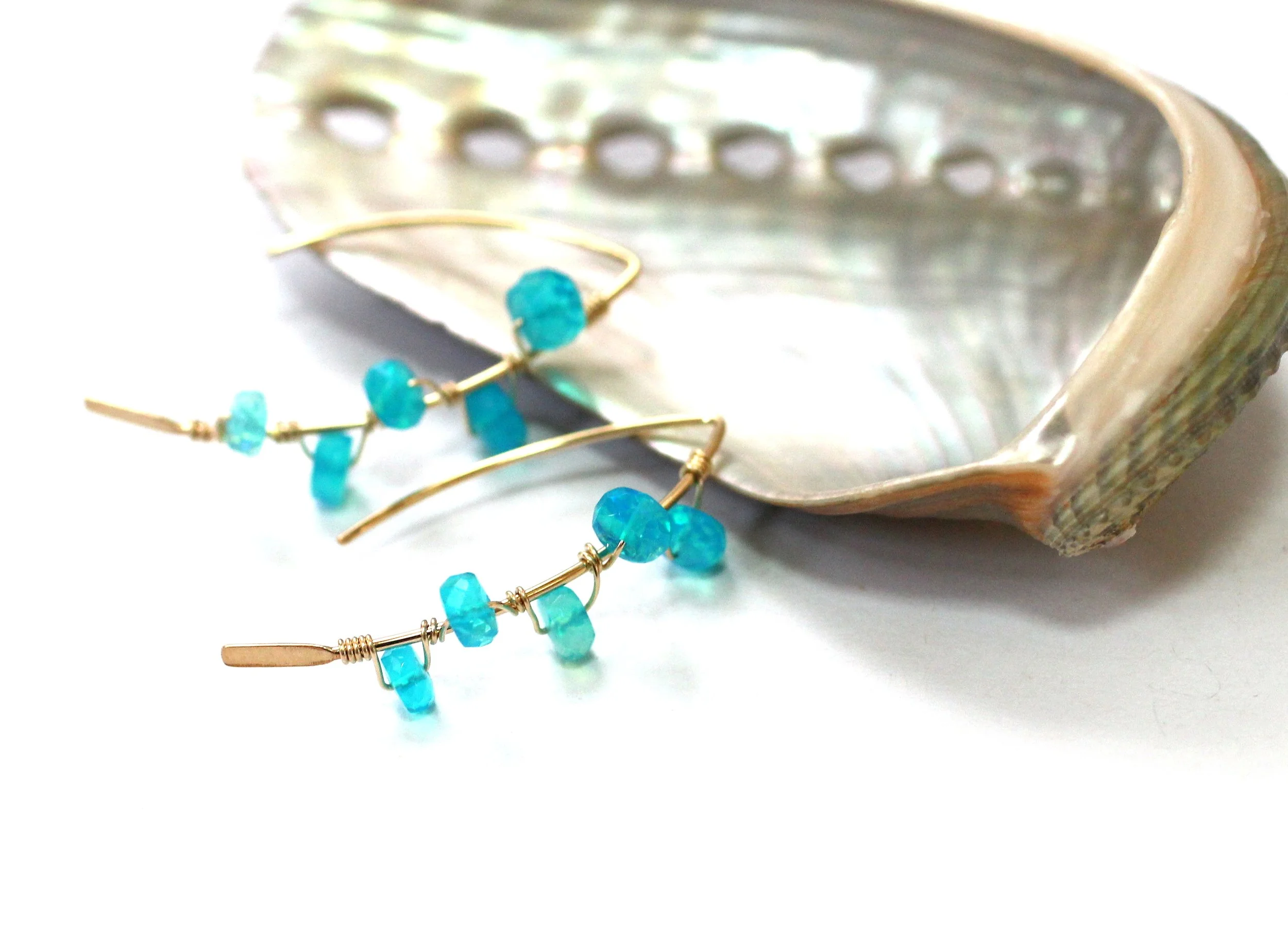 Blue Ethiopian Opal Hoop Earrings