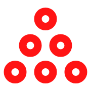 Image of six red billiard balls arranged in a triangle formation.