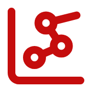 Red line chart with three connected dots and an upward trend.