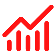 Red upward trending line graph with bar chart