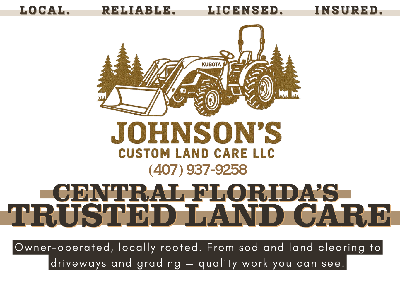 Johnson's Custom Land Care LLC — local owner-operated land clearing and sod company serving Central Florida