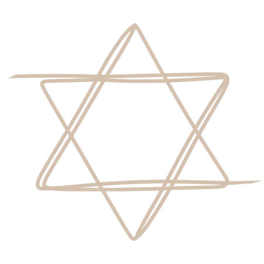 A beige Star of David symbol on a black background.