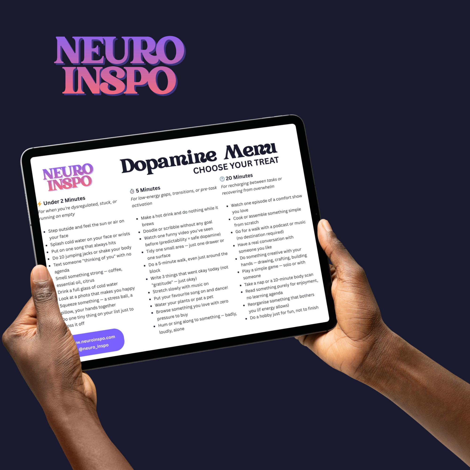Dopamine Menu free printable for ADHD and neurodivergent people
