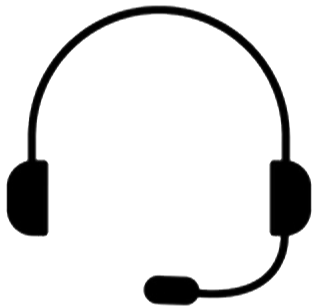 Outline drawing of a headset with a microphone.