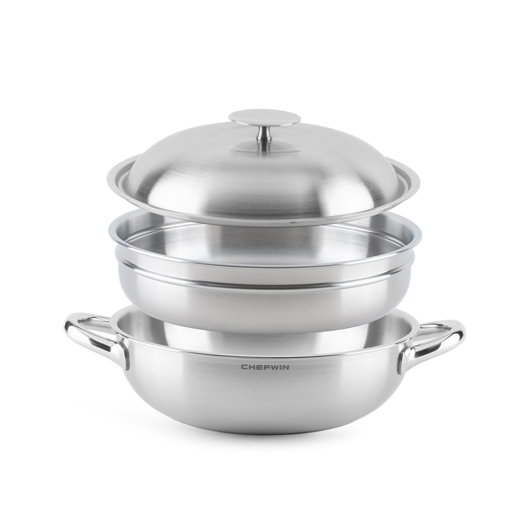5-Ply 316 Stainless Steel 11-Inch 4.5 Quart Heavy Duty Wok pan with Lid and Steamer