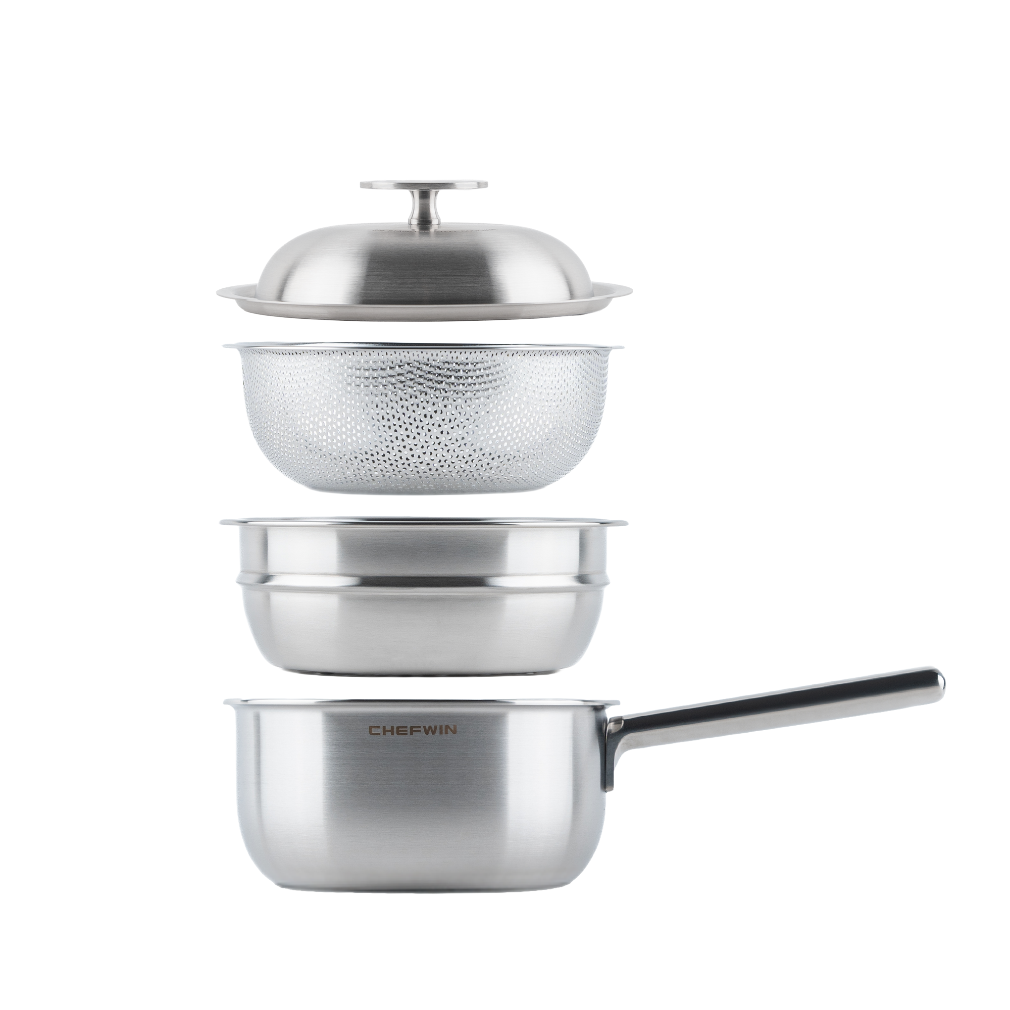 316 Stainless Steel 2.3Quart Sauce Pan With Steamer Basket & Strainer & Lid, 3-in-1 Multi-Function Pot 5Ply