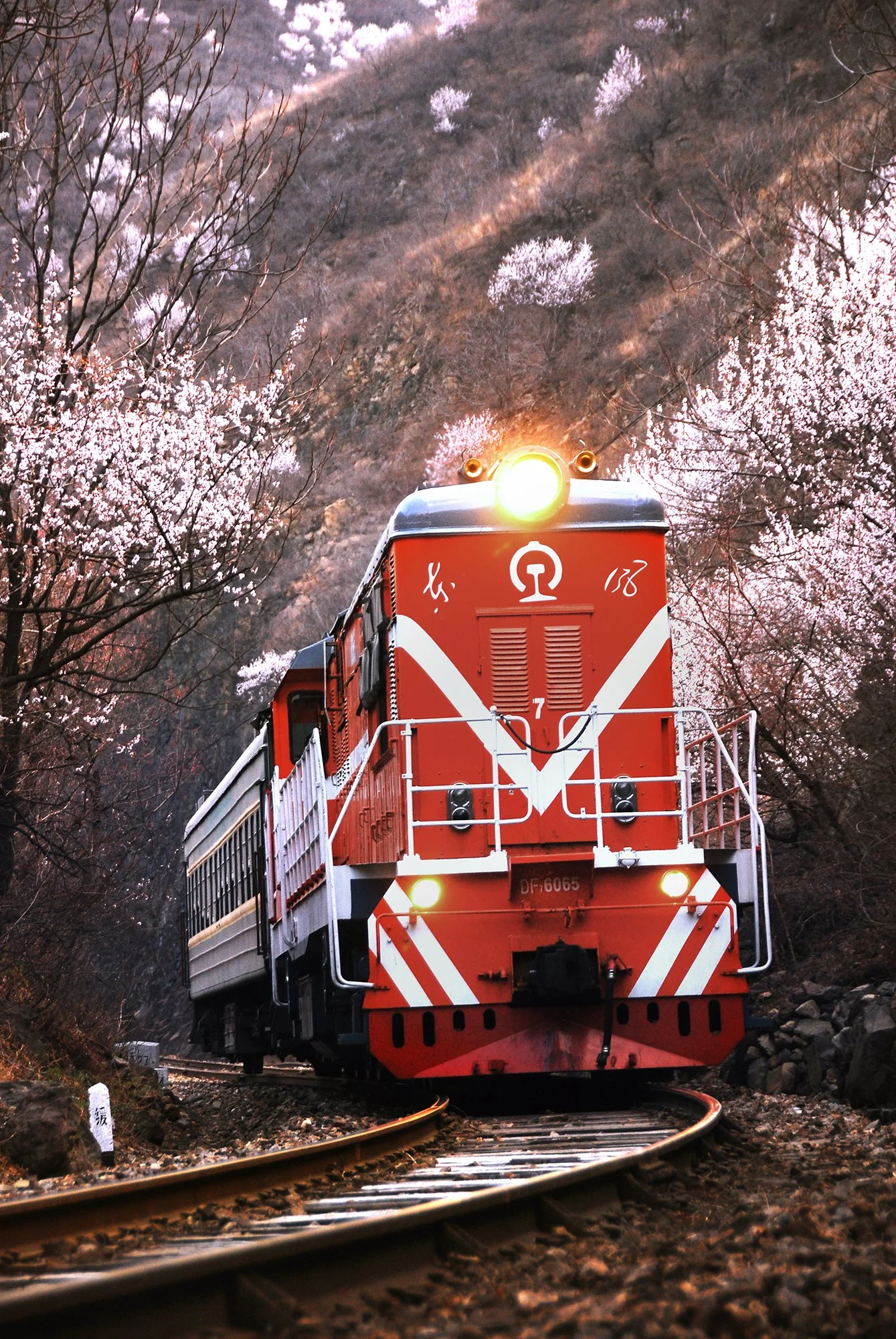  57004次通勤車運行在門齋鐵路清水澗-大台段，攝於2008年3月。 