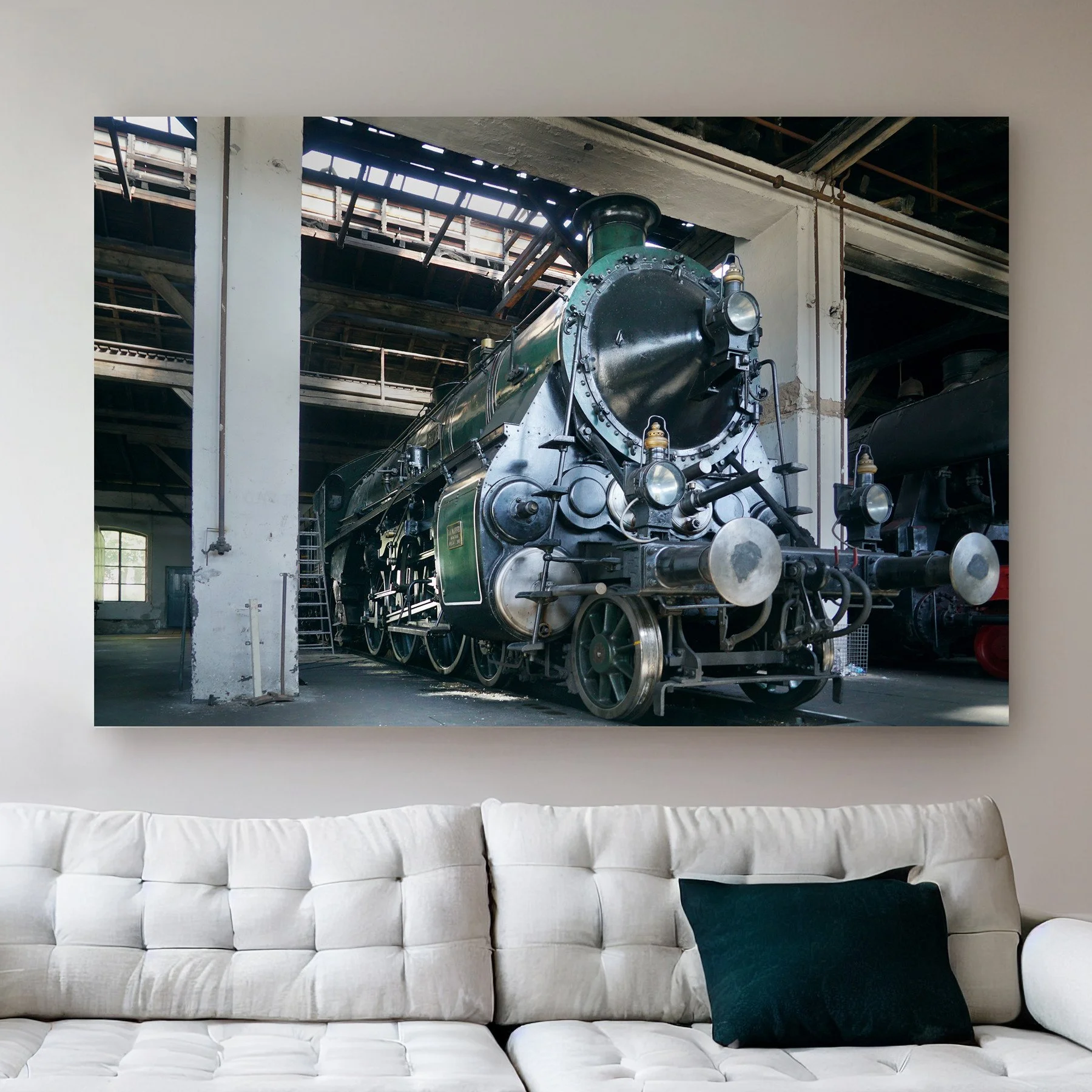 Steam Locomotive Photography Print Green Train Canvas Wall Art Industrial Railroad Decor Steampunk Engine Mechanical Railway Art Gift