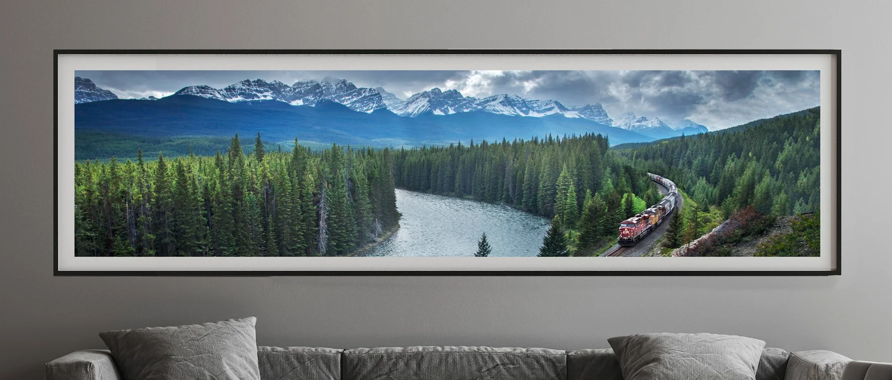 Canadian Rockies Panoramic Railway Photography Print Mountain Train Wall Art Large Railroad Landscape Decor Train Lover Gift
