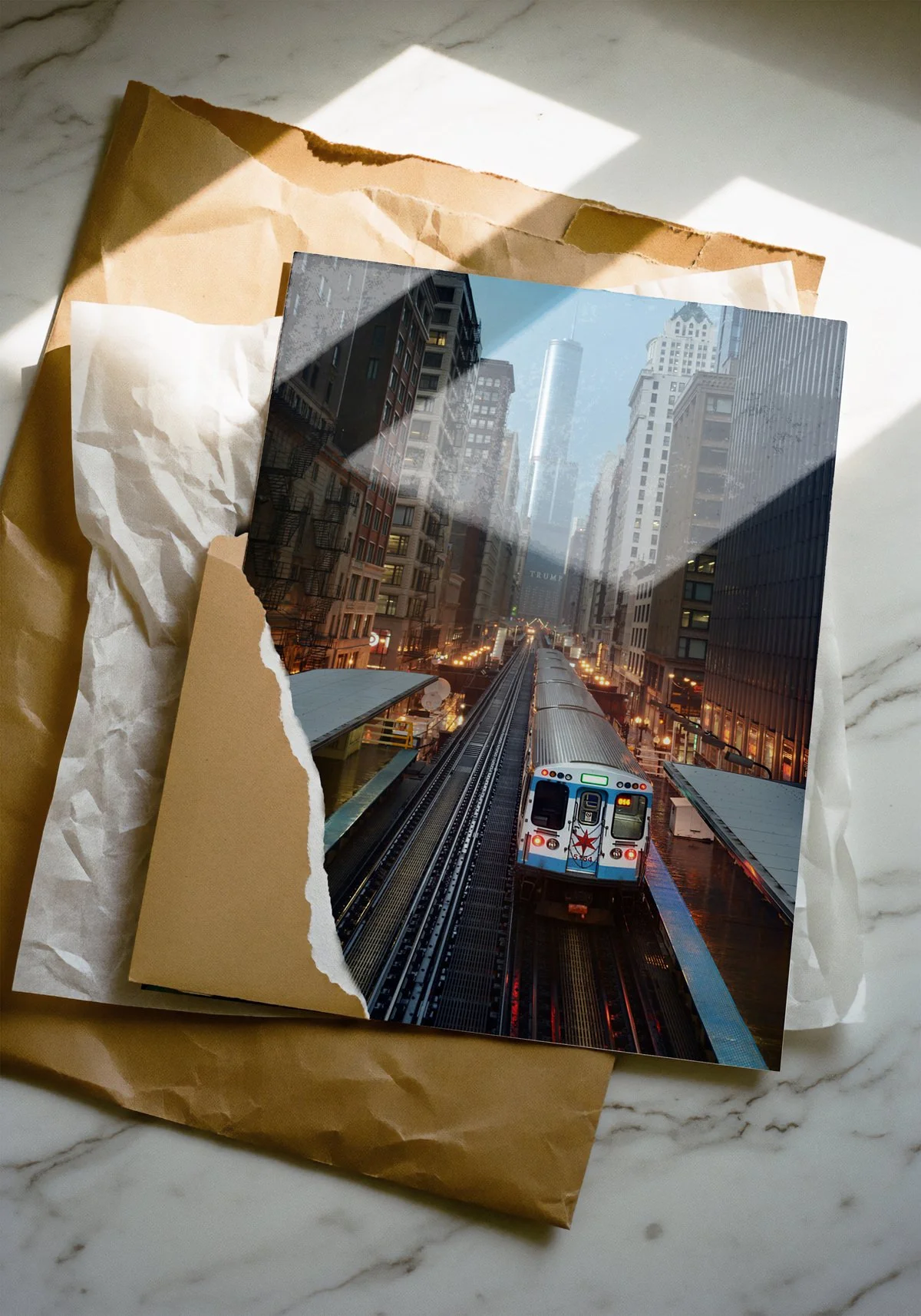 Chicago L Train Print, Elevated Railway Skyline Photo, Winding Track Art, Industrial Cityscape Wall Decor, Moody Chicago Poster