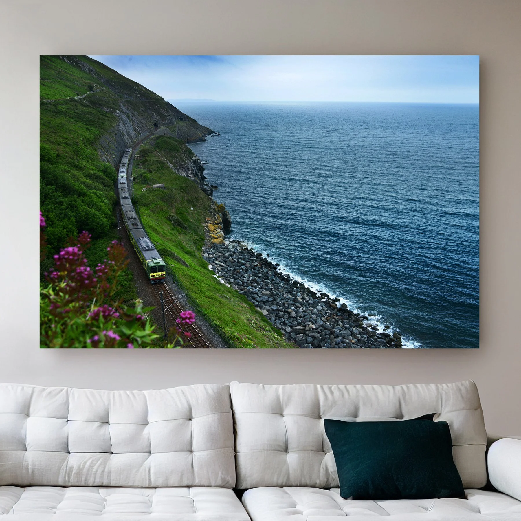 Ireland Coastal Train Print Seaside Railway Photography Ocean Landscape Wall Art Scenic Railroad Decor Train Lover Gift