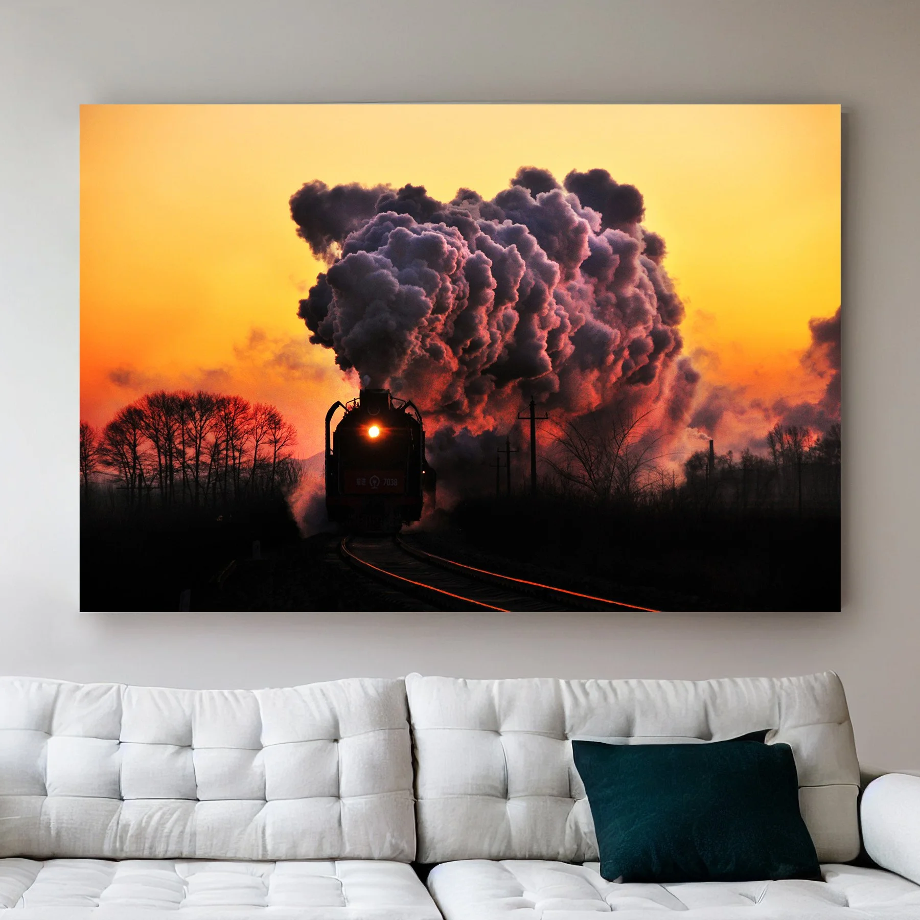QJ Class Forward Steam Locomotive Print, First Sunrise of 2012 Rail Art, Jitong Railway Eternal Classic Wall Decor, Railway Photography