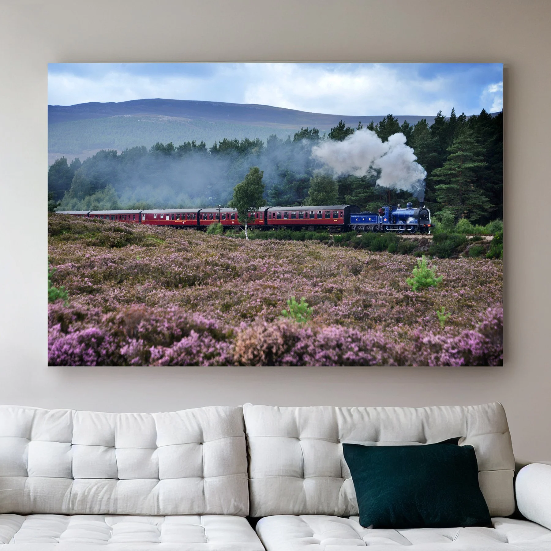 Steam Train Wall Art, Moody Scottish Highlands Landscape Photography, Atmospheric Railway Print for Living Room, Rustic Home Decor,Rail Gift