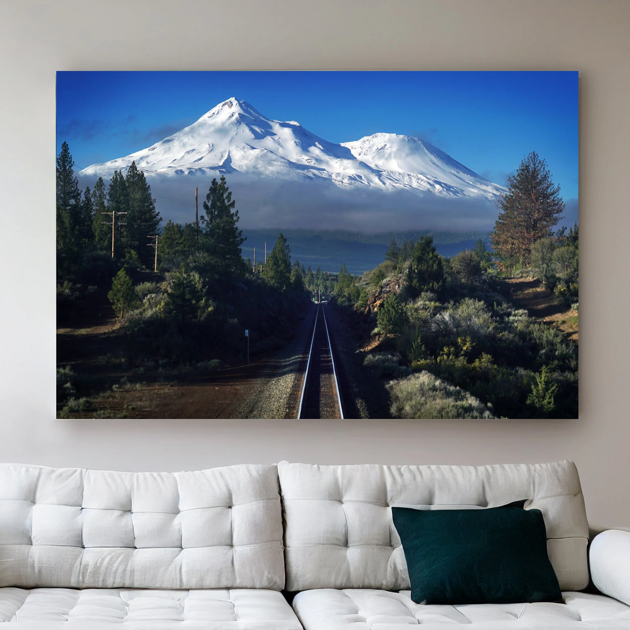Mt Shasta California Railway Photo, Nature Landscape Print, Large Train Track Wall Statement Piece, Industrial Power Photography, Gift