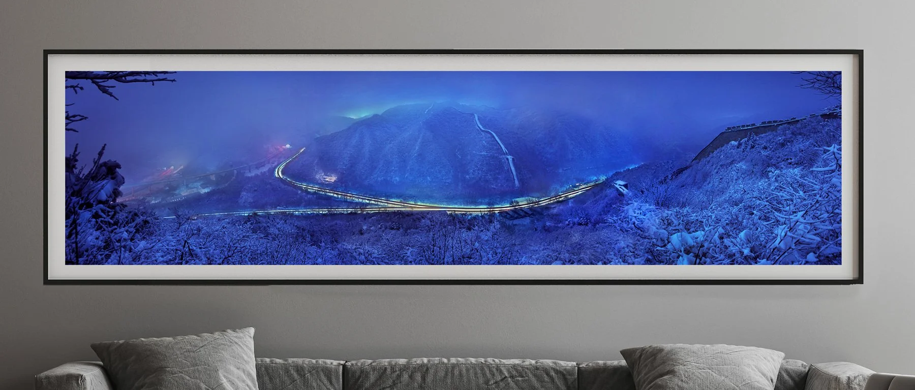 Historic Zigzag Railway Night Photography Panoramic Train Wall Art Snowy Mountain Railroad Print Beijing Zhangjiakou Railway Decor