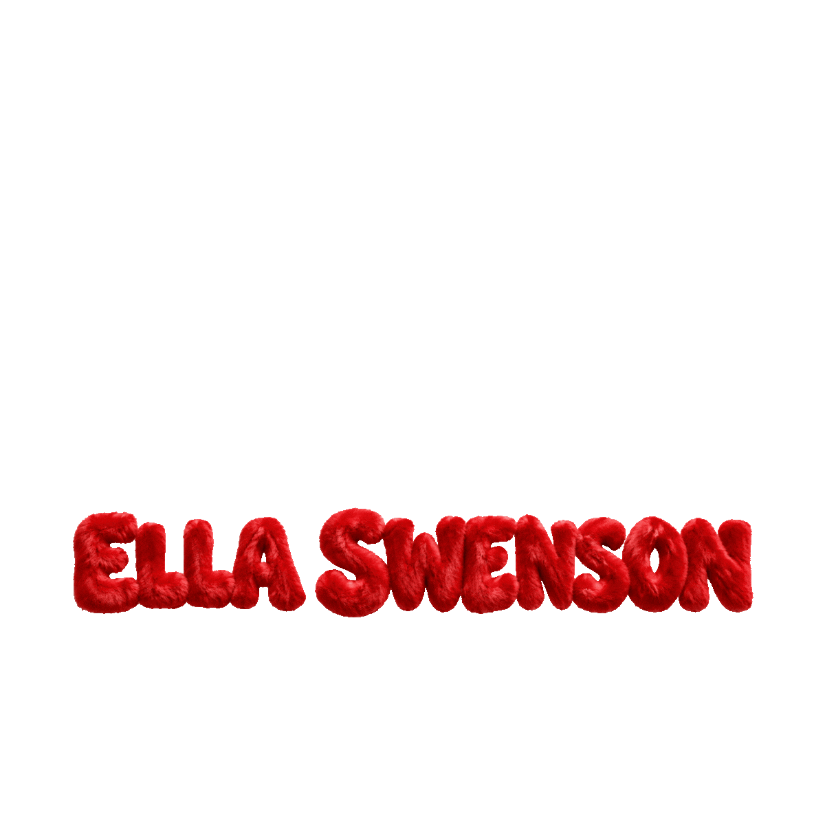Red fuzzy text spelling 'ELA SWENSON' on a black background.