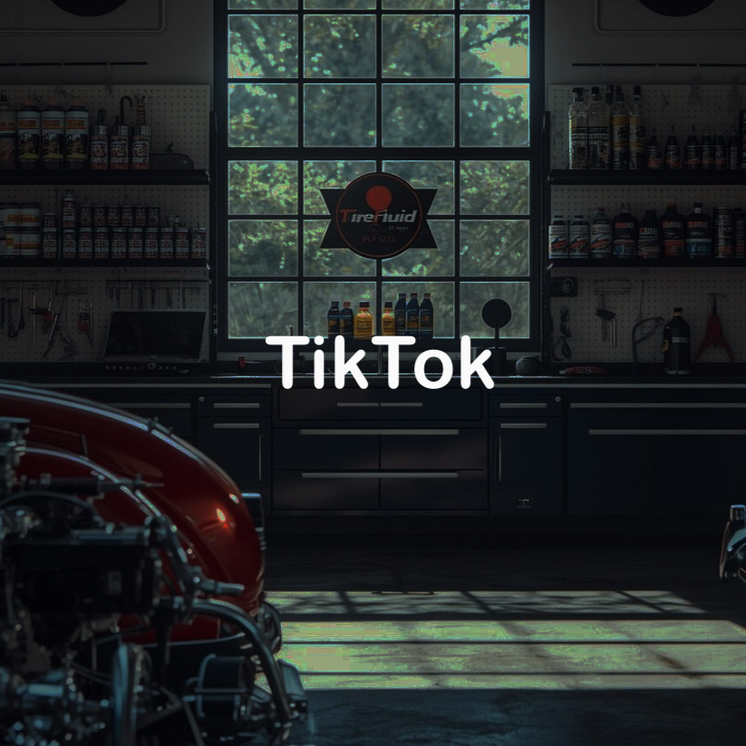 A workshop with a large window showing greenery outside. Shelves with car care products and tools, a workbench, and a red car in the foreground.