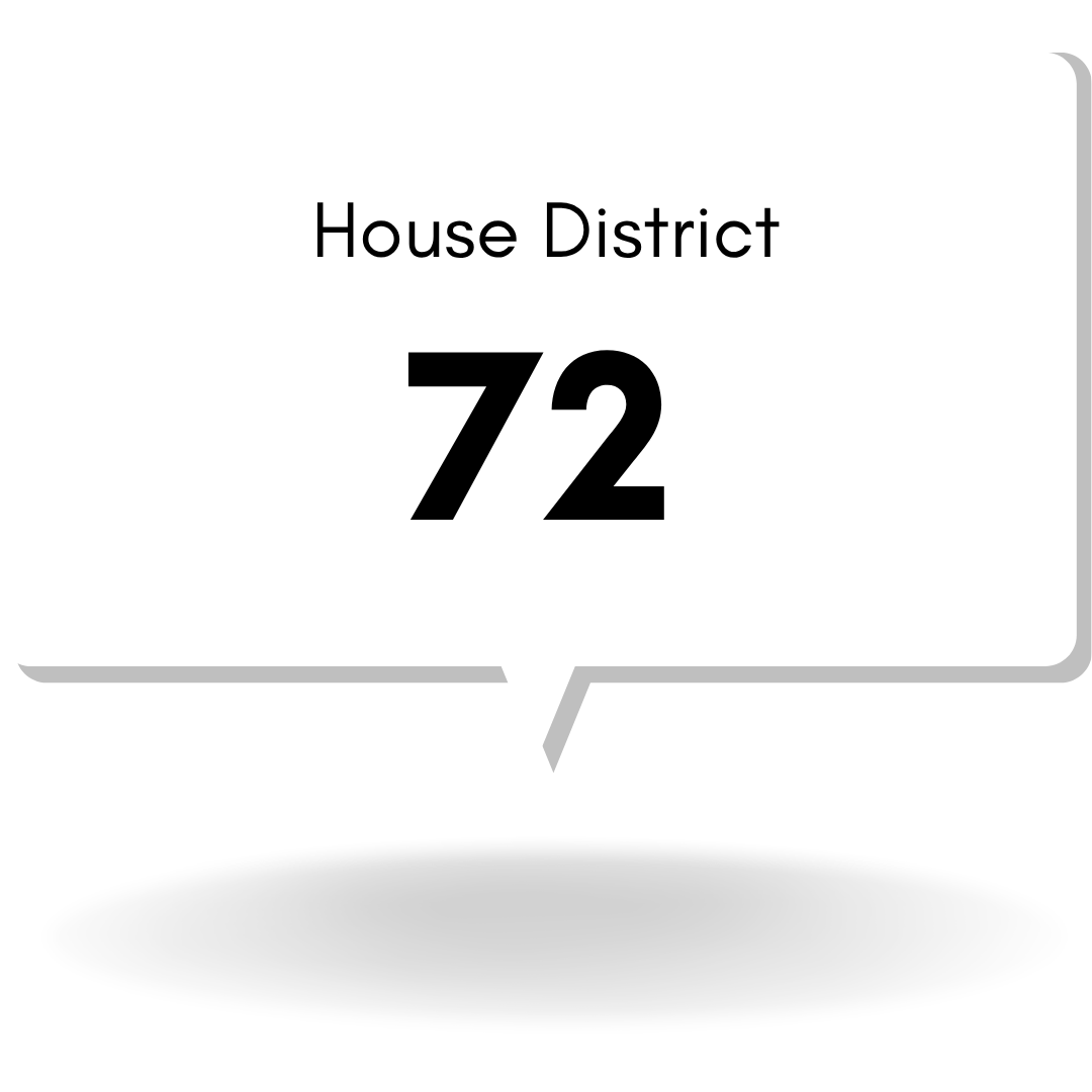 Black and white street sign indicating House District 72.