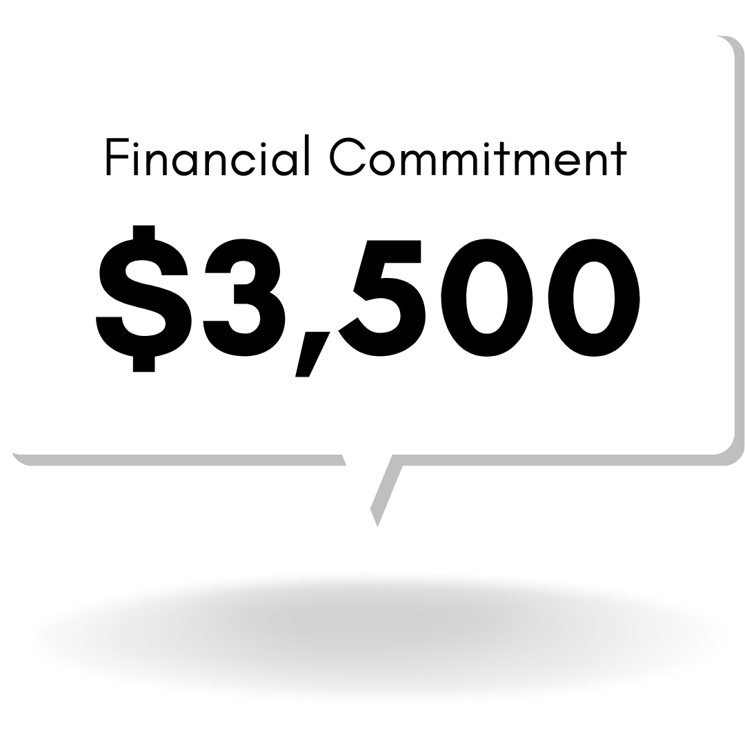 Speech bubble with the text 'Financial Commitment $3,500' in black font on a white background.