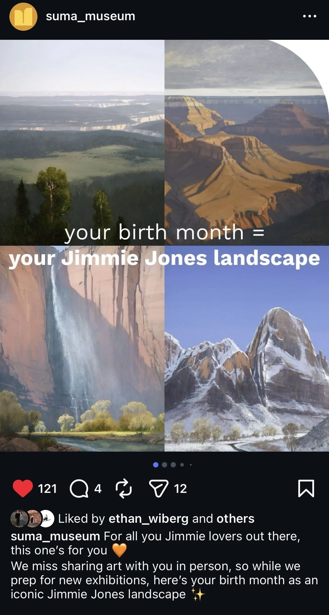 A social media post entitled "your birth month = your Jimmie Jones landscape"
