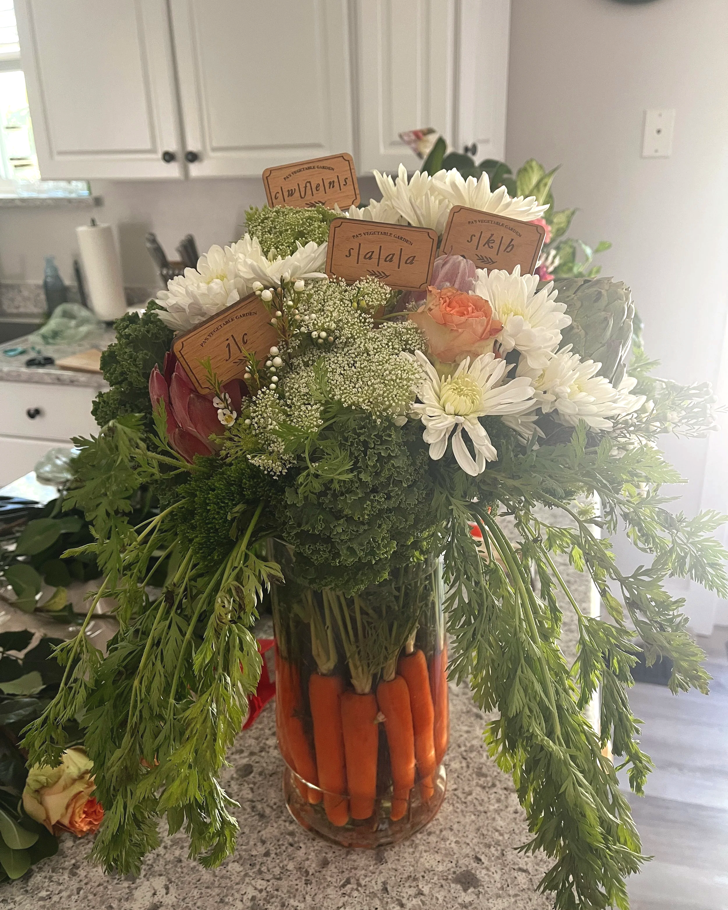 Bouquet made of flowers and vegetables