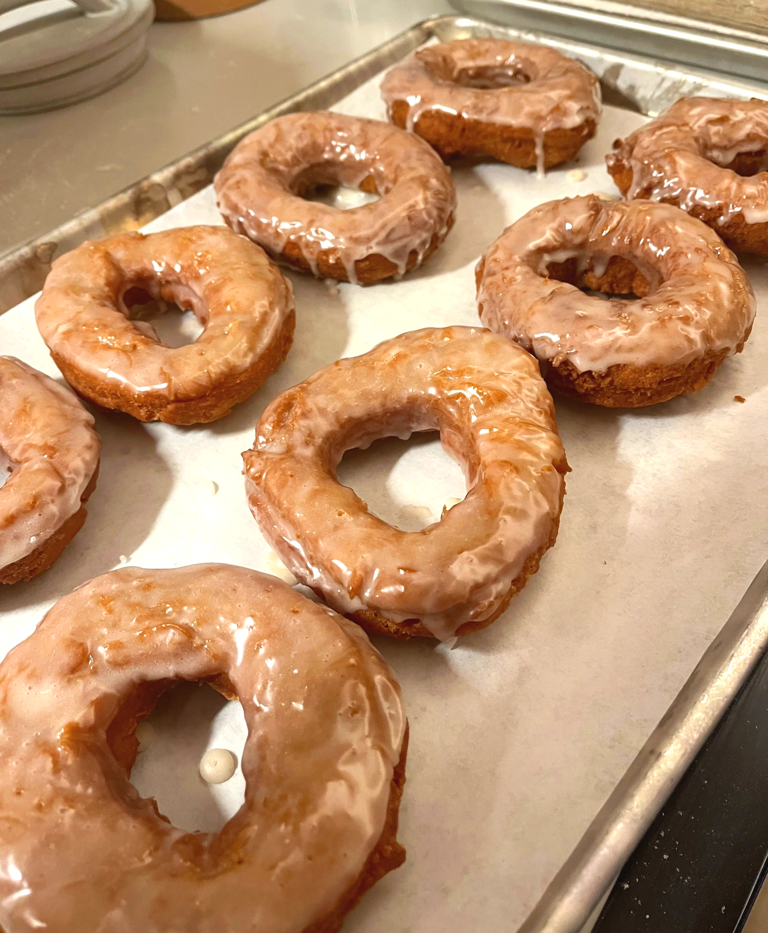 Glazed Doughnuts on a pan