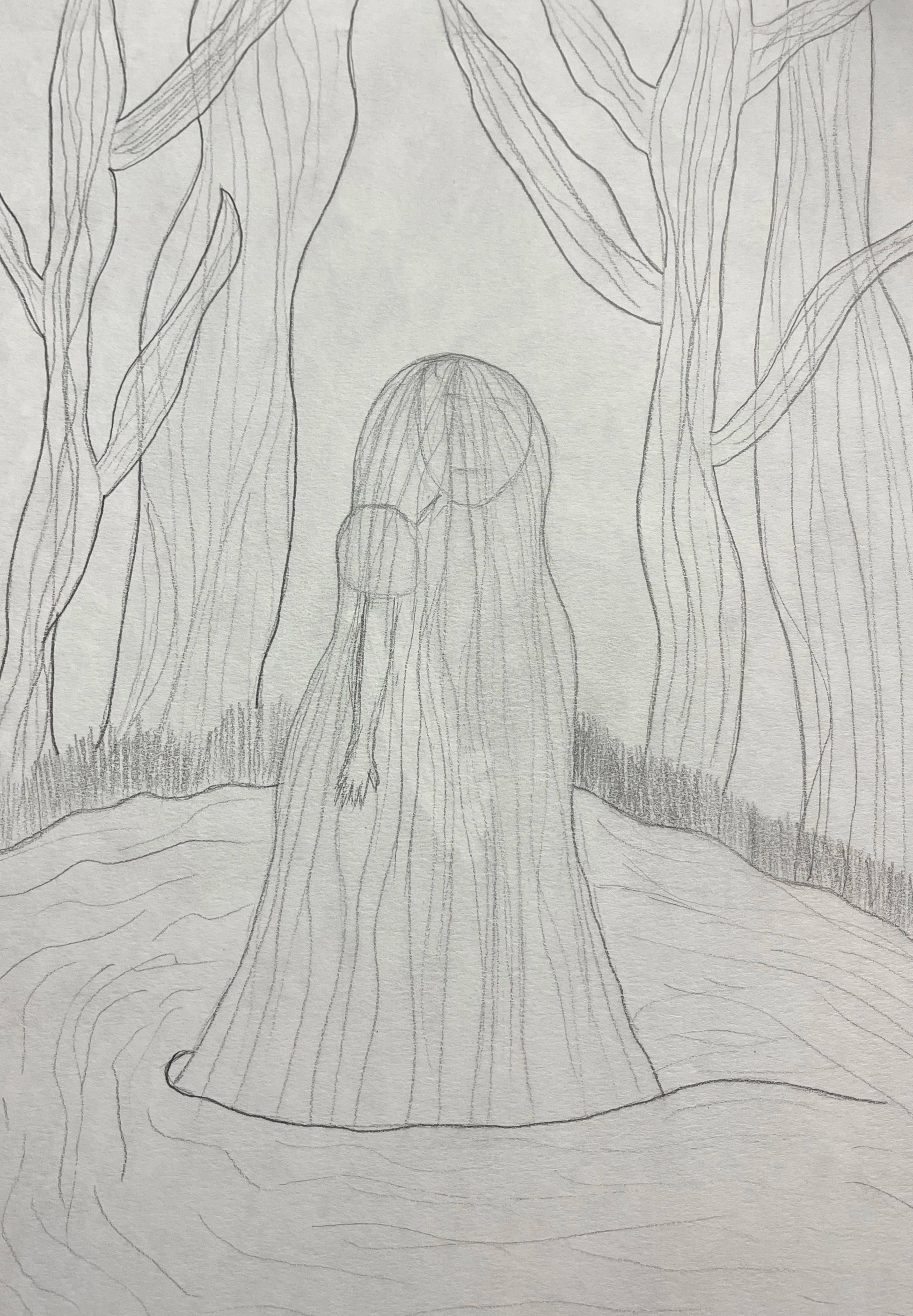 Pencil drawing of la llorona