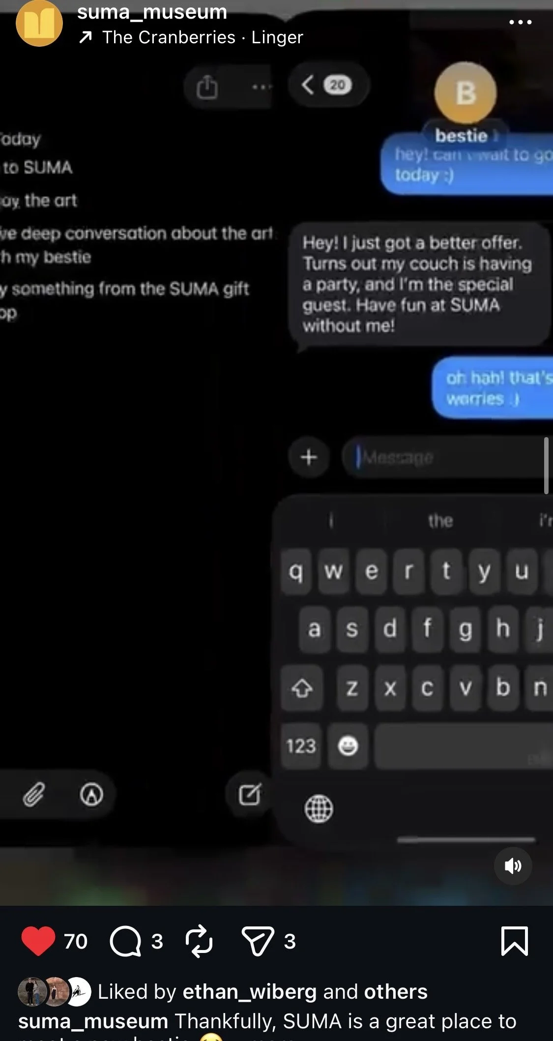 Social media post about a text invitation to SUMA