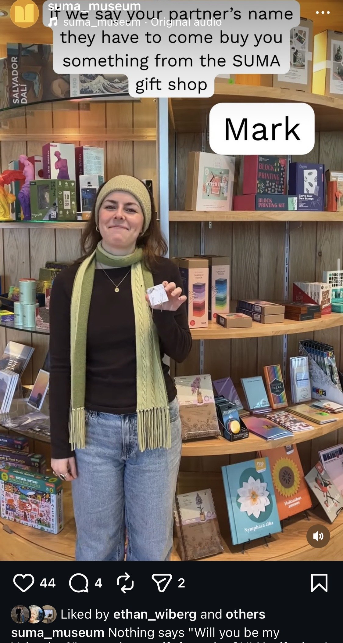 Social media post about SUMA's gift shop