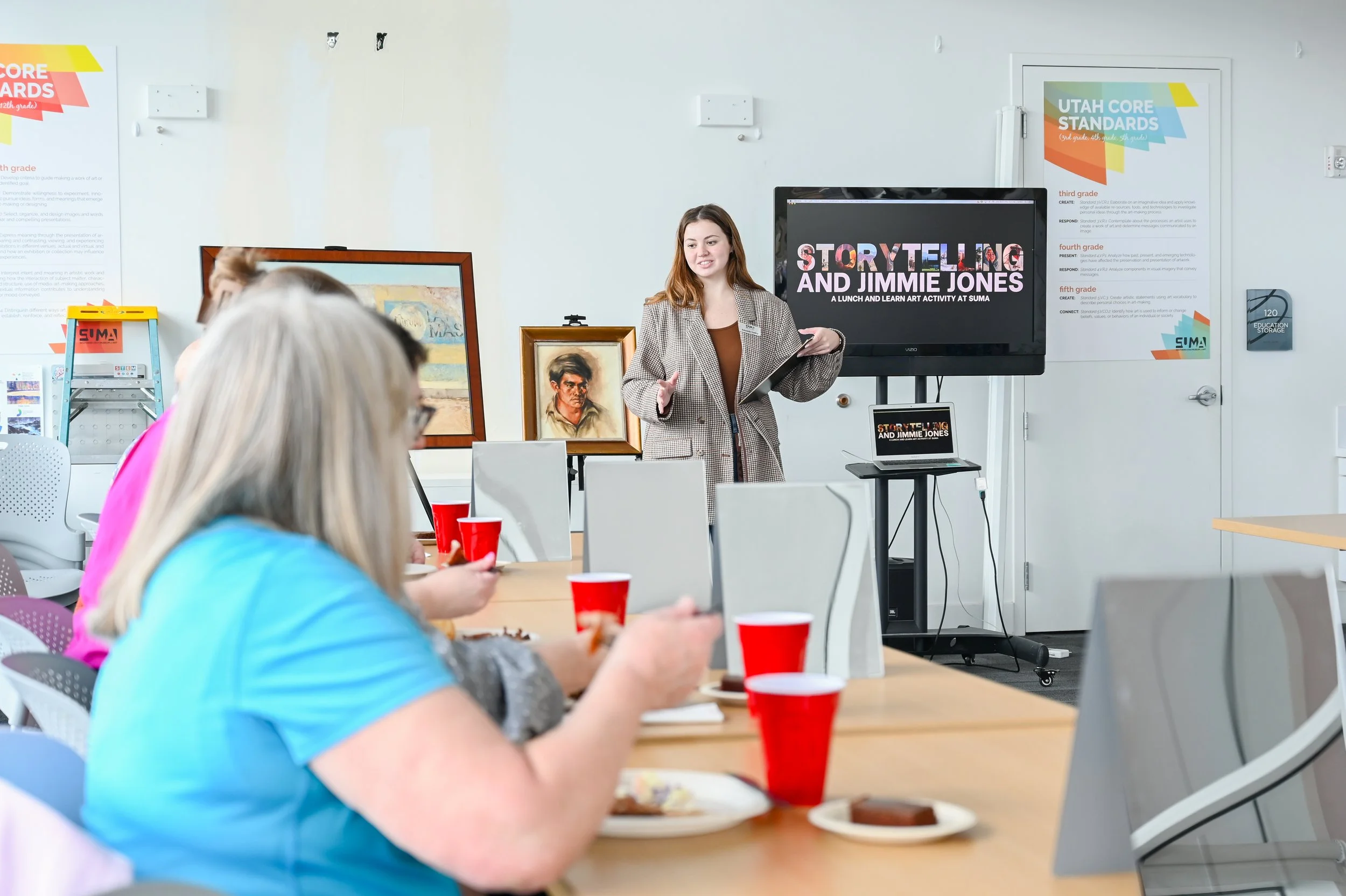 Amanda Lowry Wiberg giving a presentation to a group of people