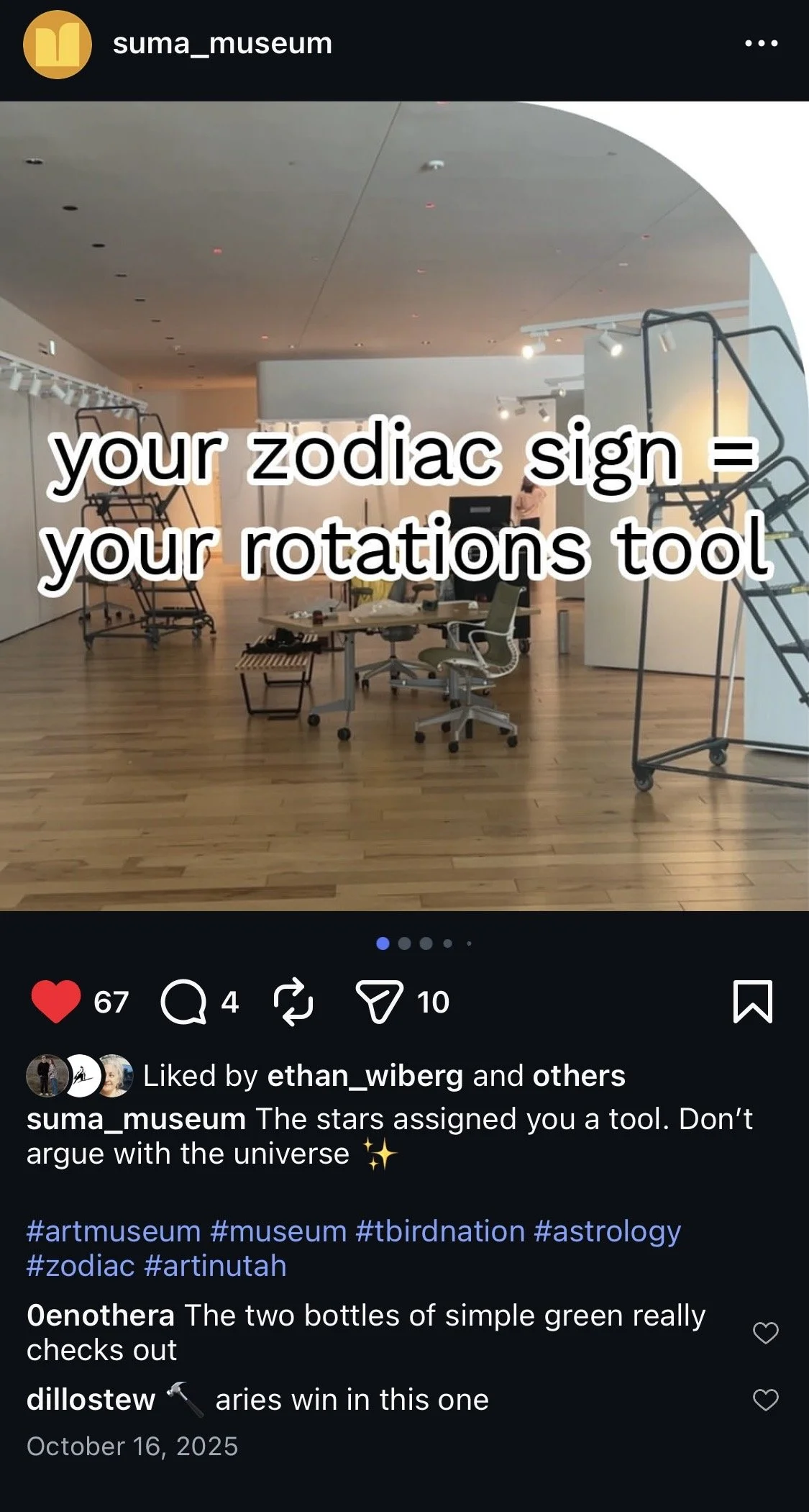Social media post entitled "your zodiac sign = your rotations tool"