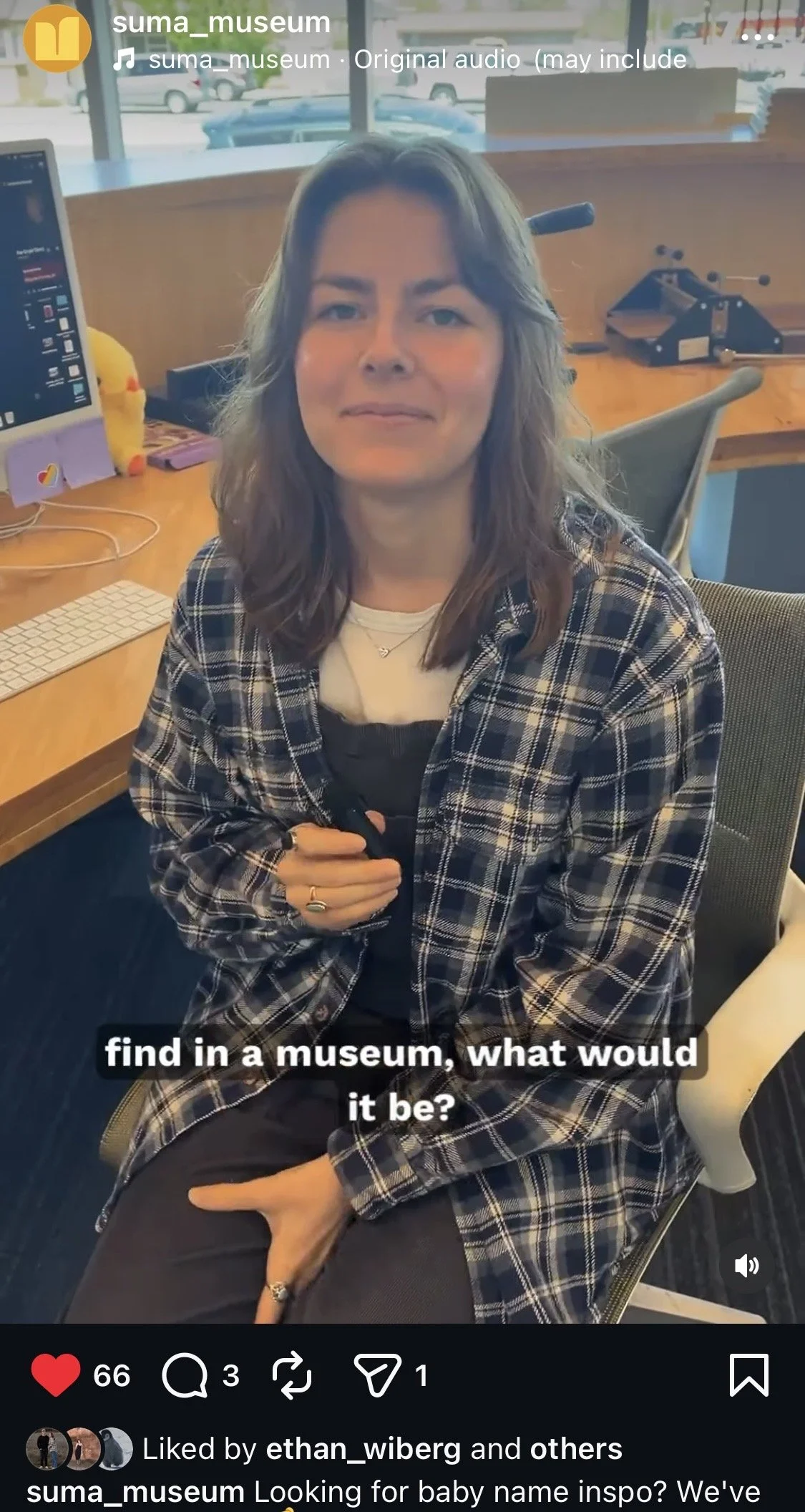 Social media post about museum related baby names