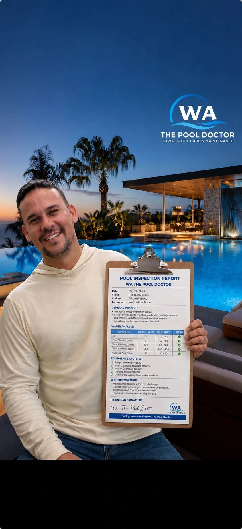 Professional pool inspection by WA The Pool Doctor serving Spring and North Houston.