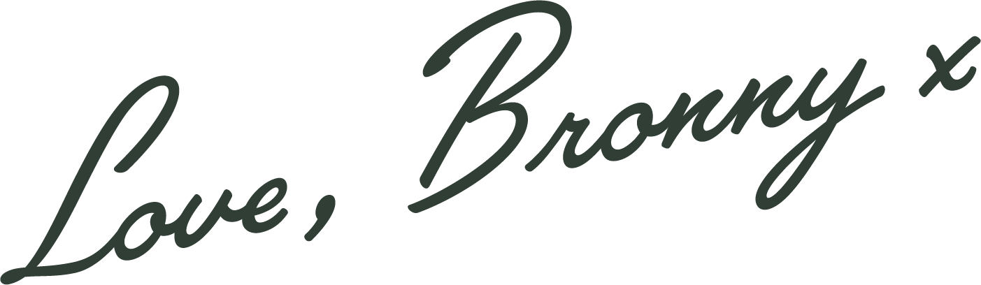 Stylized handwritten text that reads 'Love, Bronny x'.
