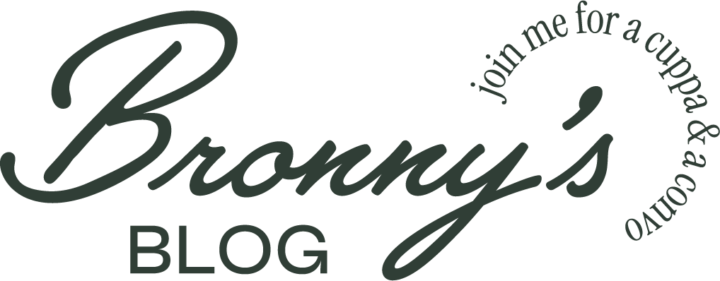 Logo for Bronny's Blog with tagline 'join me for a cupcake & a convo'