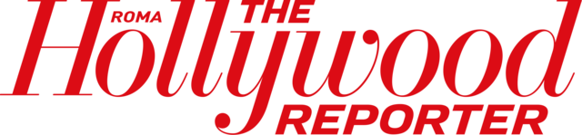 Text logo for The Hollywood Reporter with red lettering on a black background.