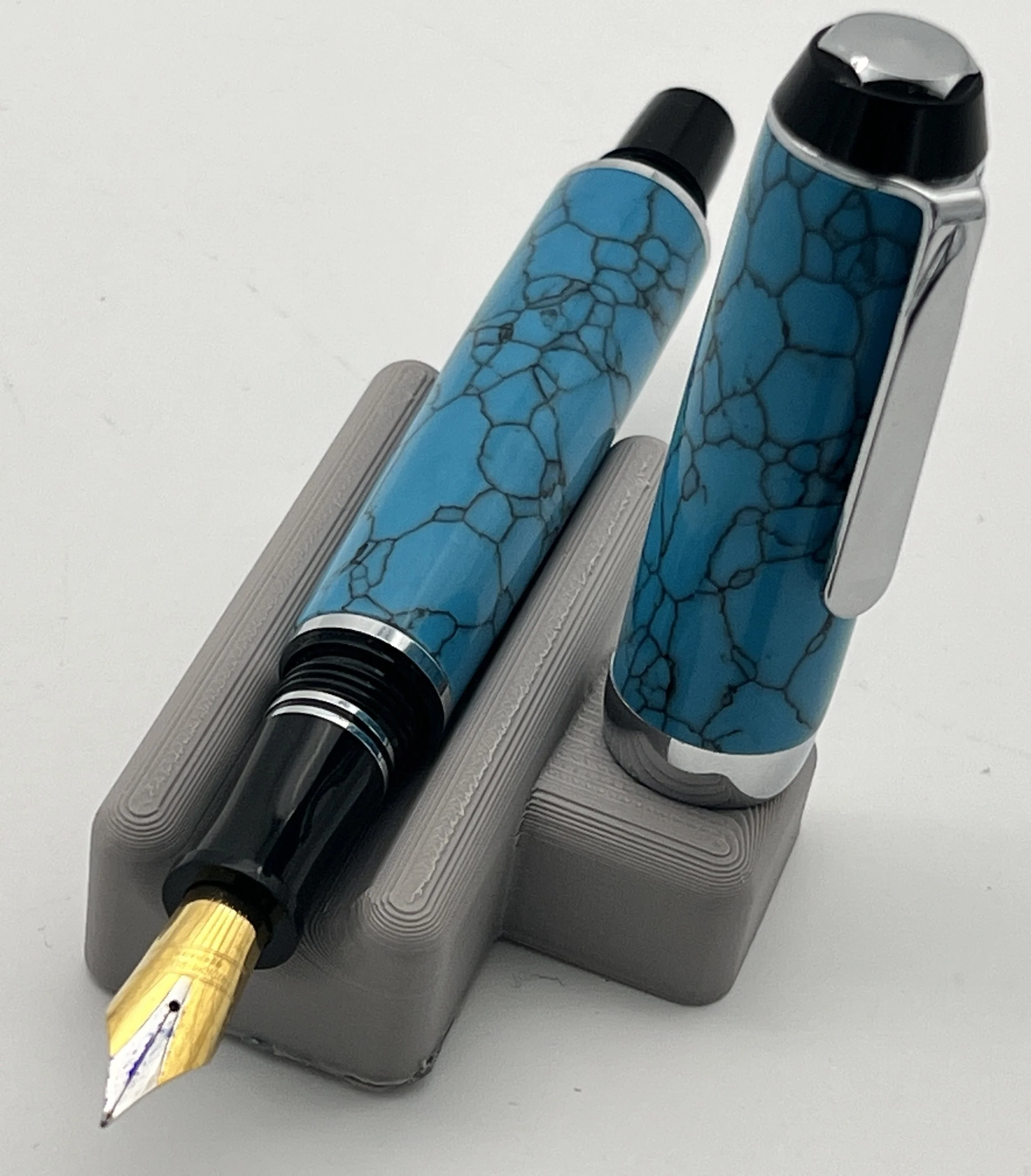 Turquoise True-Stone Fountain Pen with Chrome Finish