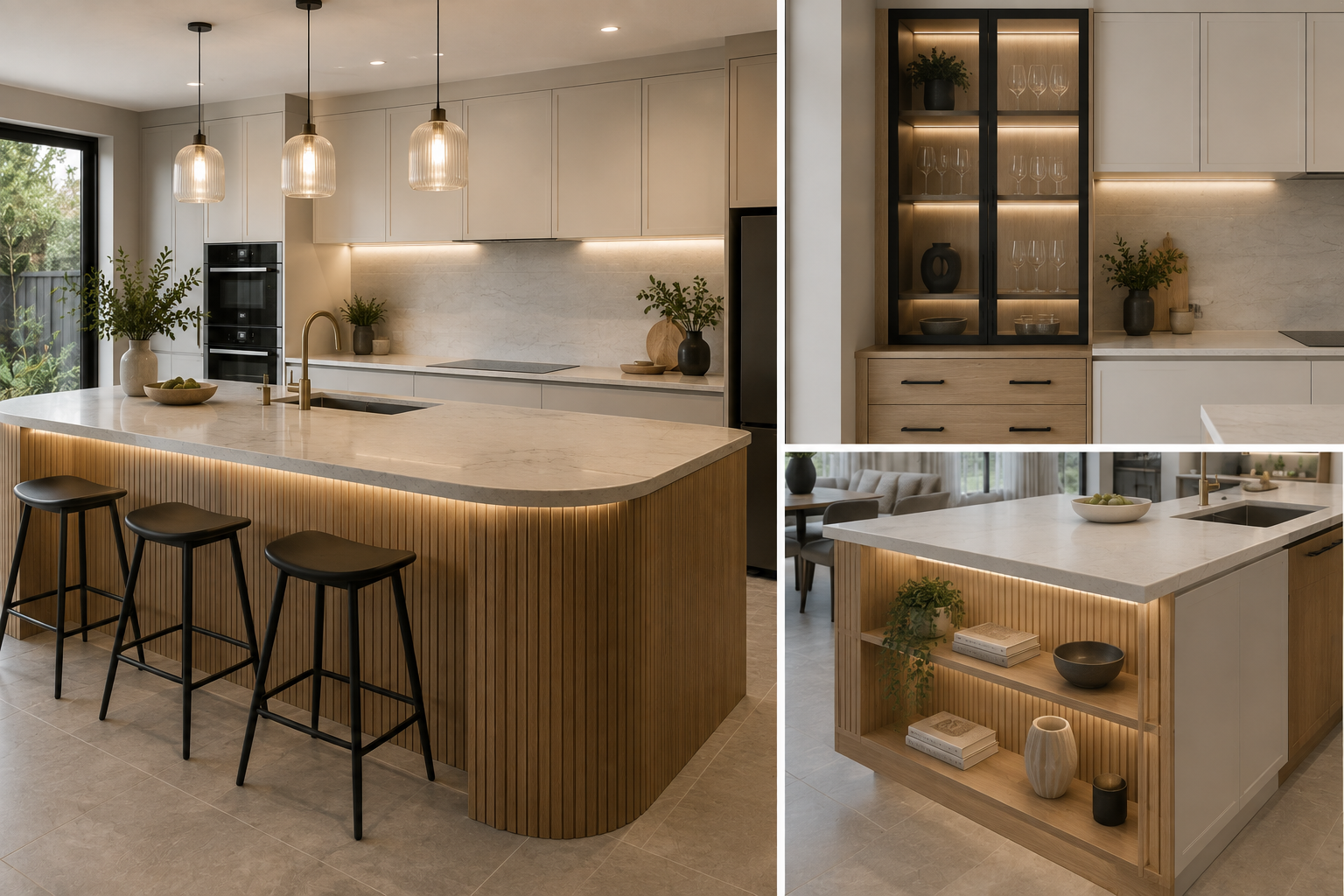 Custom kitchen island with feature cabinetry, integrated storage and premium finishes