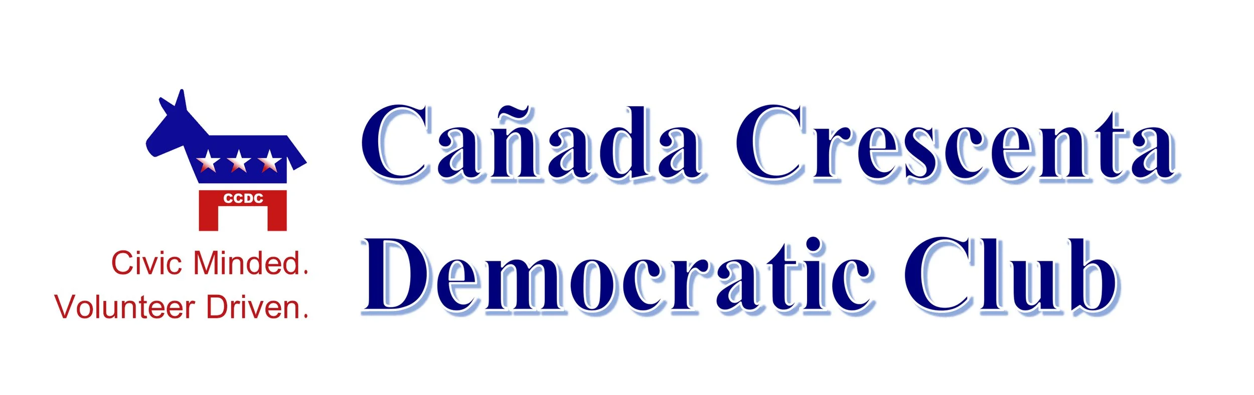 Logo of the Canada Crescent Democratic Club with a donkey symbol and the text 'Civic Minded. Volunteer Driven.'