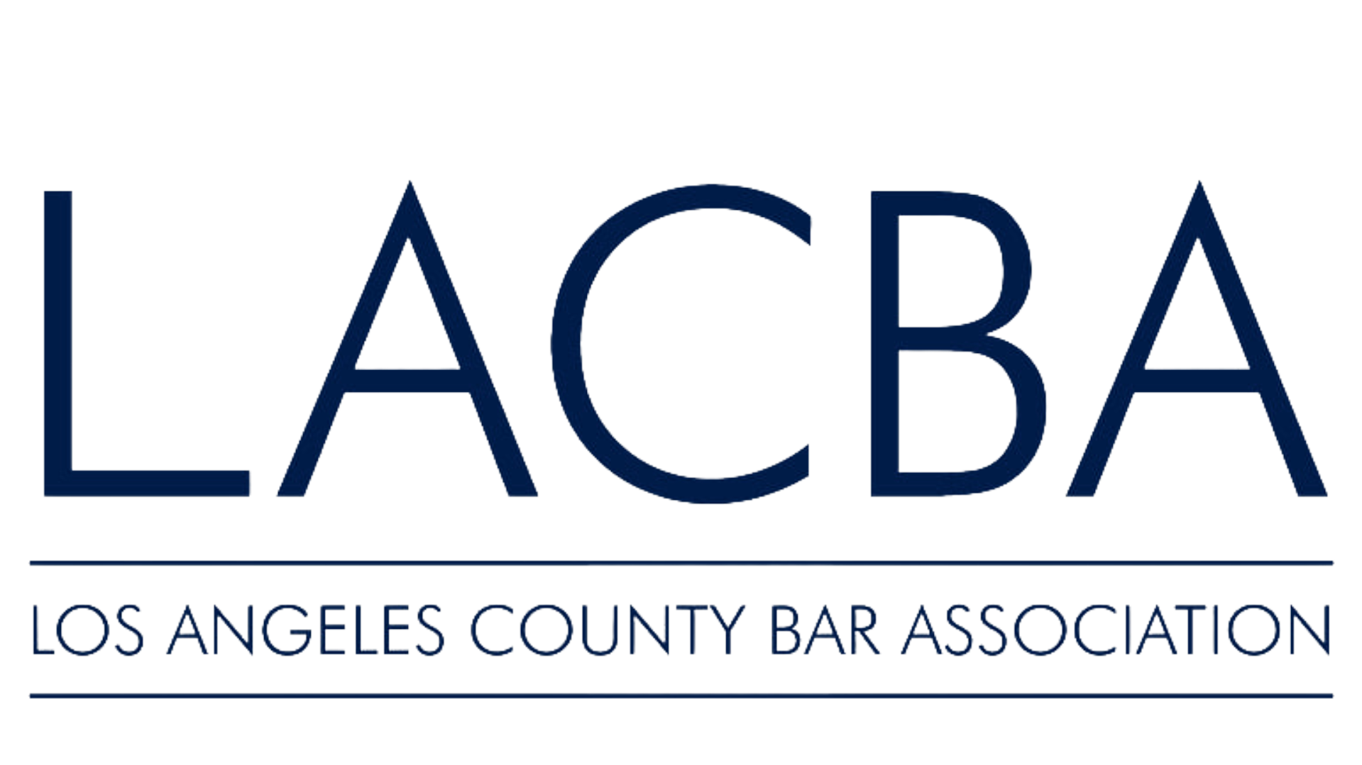 Logo for the Los Angeles County Bar Association with large stylized letters 'LACBA' and the full name written below.