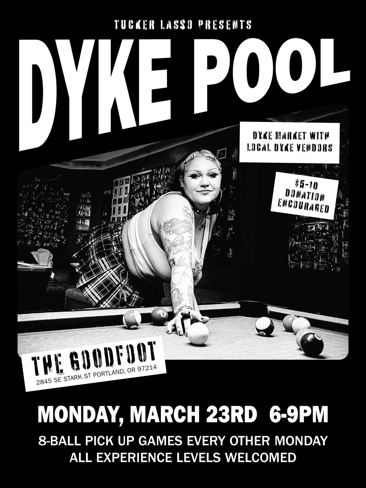 More dyke pool let&rsquo;s go yall !!! 🎱🖤 Don&rsquo;t forget to snag your Off the Felt dance (March 15th) tickets at https://www.eventbrite.com/e/off-the-felt-dyke-dance-party-tickets-1983566386458?aff=oddtdtcreator