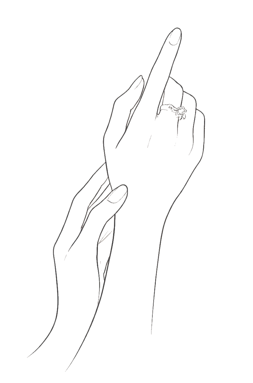 Outline drawing of a hand holding a smartphone with the middle finger raised.