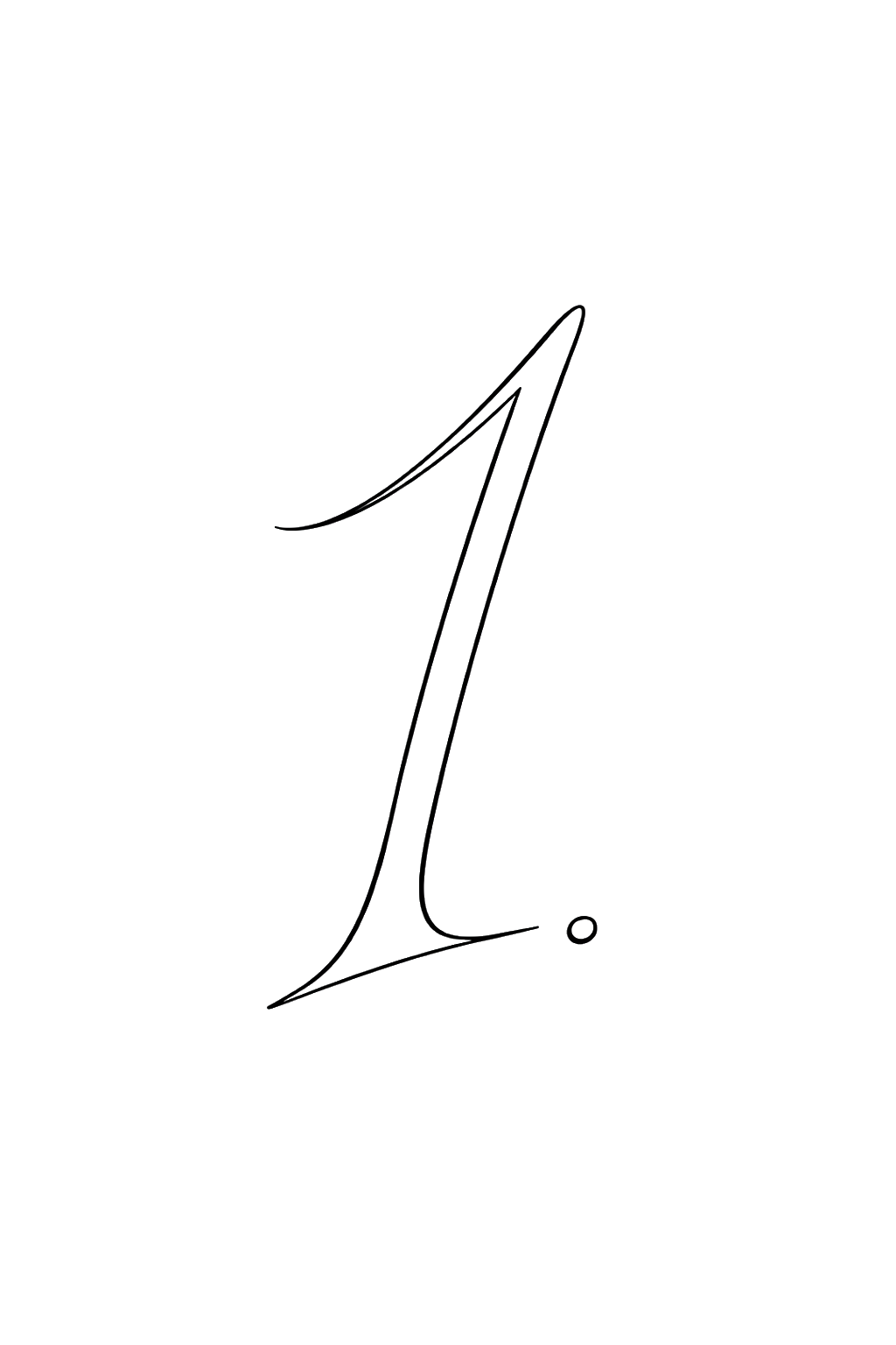 Stylized black line drawing of the number one on a white background.