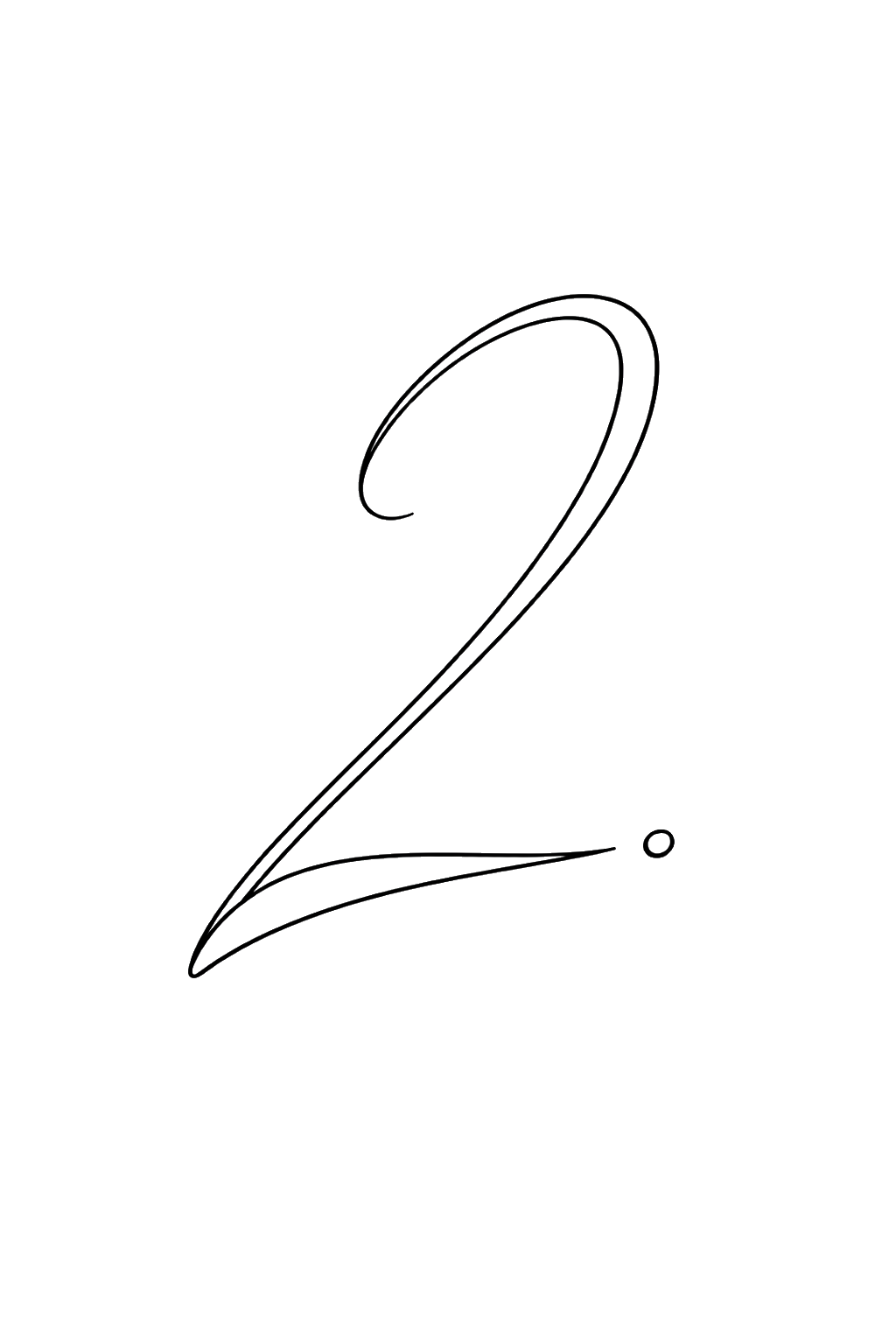 A black background with elegant, white cursive handwritten number 2 and a small white dot.