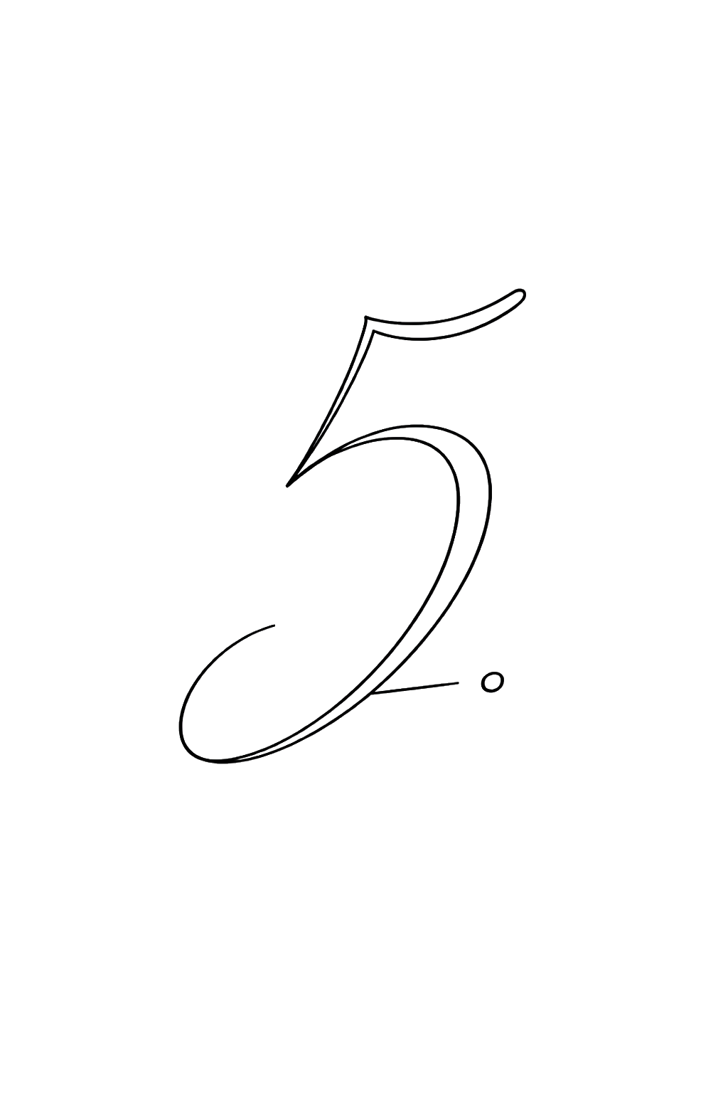 Black and white line art with the number 5 in a large, elegant script font.
