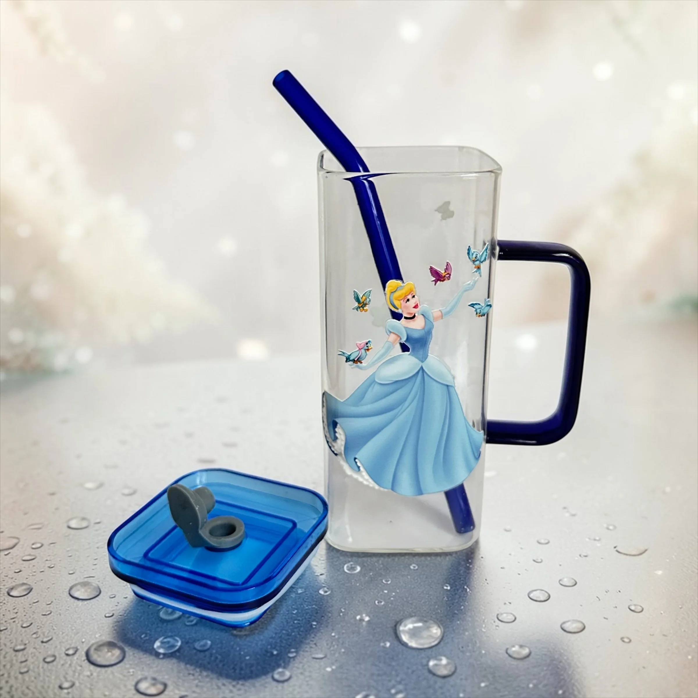 Cinderella square glass tumbler with handle