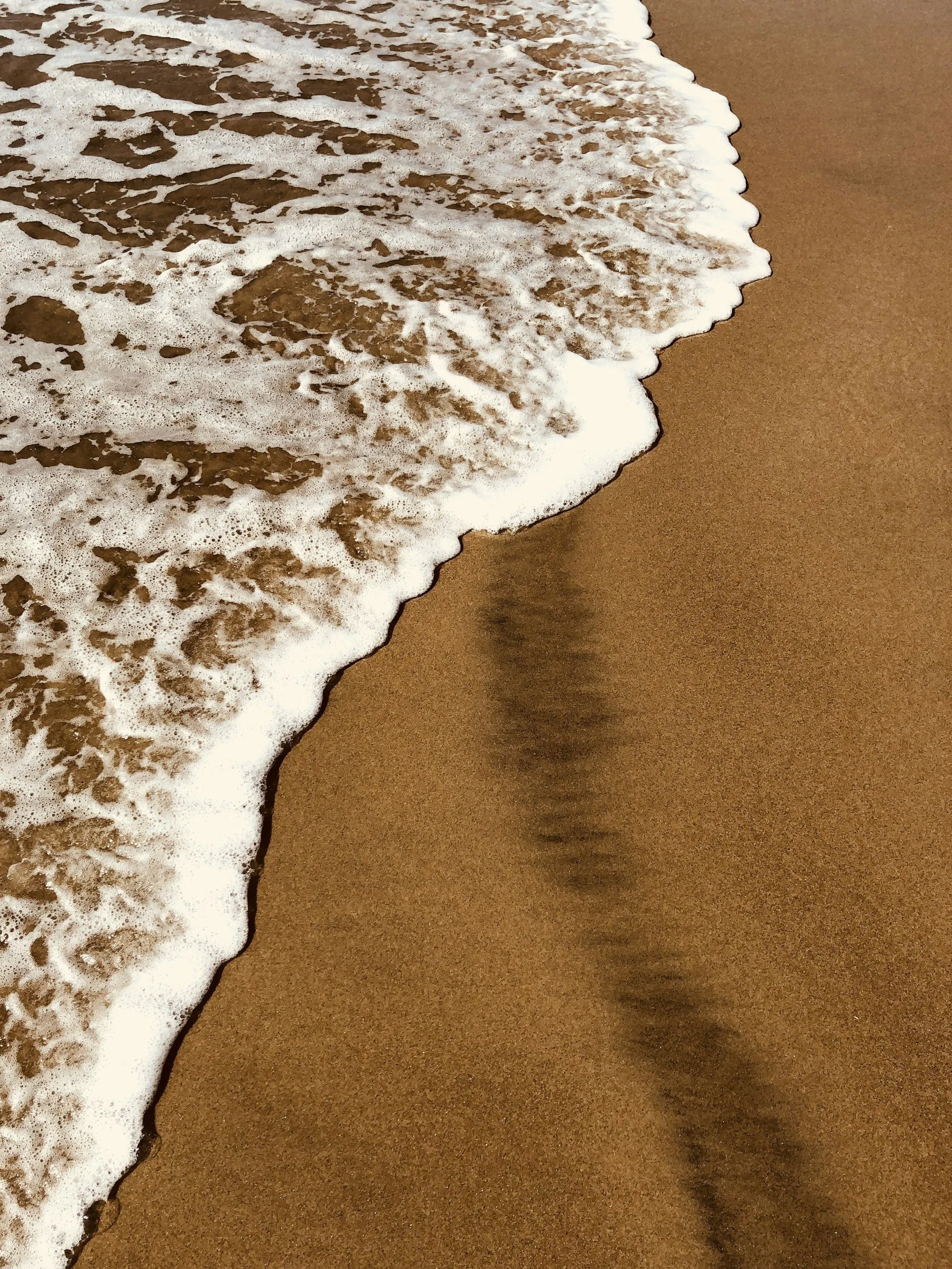 Close-up of gentle ocean waves washing onto a sandy beach.