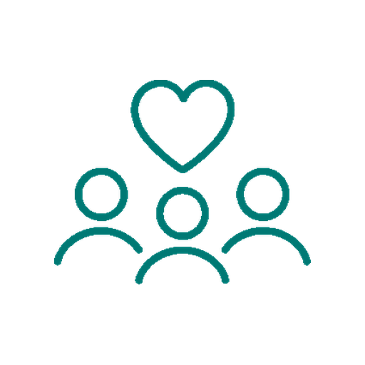 an icon of 3 people with a heart floating on top